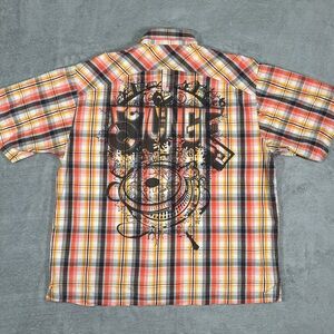 5ive Jungle Co Y2K Plaid DJ Graphic Button Up Shirt Mens 5XL Streetwear Hip Hop
